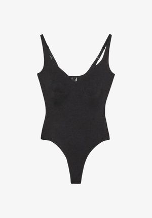 Body noir une pièce avec bretelles fines réglables et décolleté arrondi.