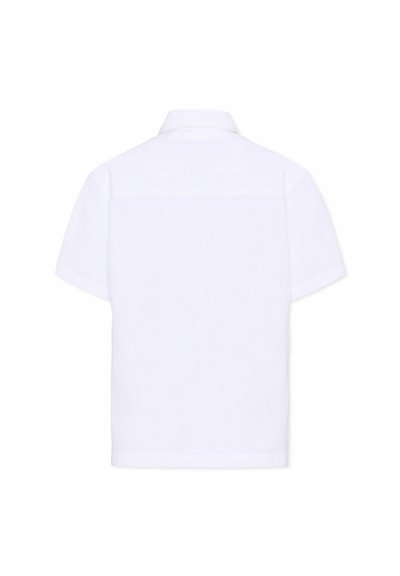 Polo blanc à manches courtes montré de dos avec un col et un design simple et épuré.