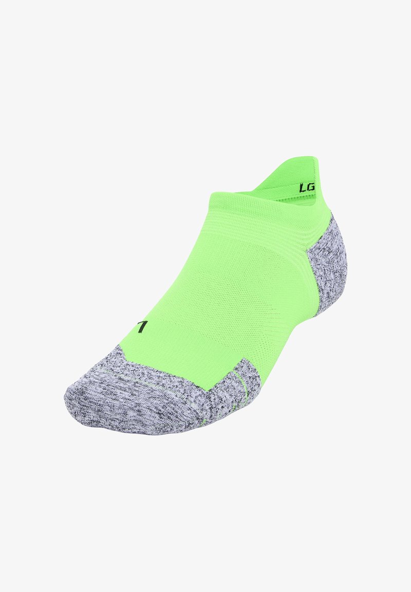 Neon green ankle sock with grey textured heel and toe, featuring a fitted design and contrasting black accent stitching.