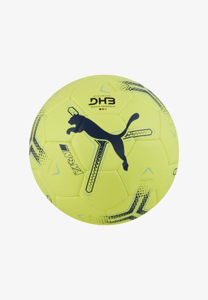 Pallone da pallamano Puma giallo fluorescente con logo scuro, motivi geometrici e testo "DHB Deutscher Handballbund".