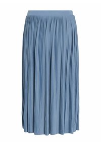 Plisovaná midi sukňa z svetlomodrej tkaniny s elastickým pásom, s vertikálnymi záhybmi a splývavým dizajnom pre pohodlný pohyb.