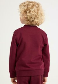 Burgunderrød bomulds sweatshirt med rund halsudskæring, ribbede manchetter og kant. Glat tekstur; har et enkelt design uden udsmykninger.