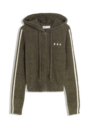 Bershka EMBROIDERED ZIP-UP - Neuletakki - evergreen