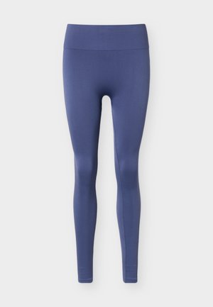 Højtaljede, fuldlængde sømløse leggings i marineblå med en strækbar, ribbet tekstur og slank pasform.