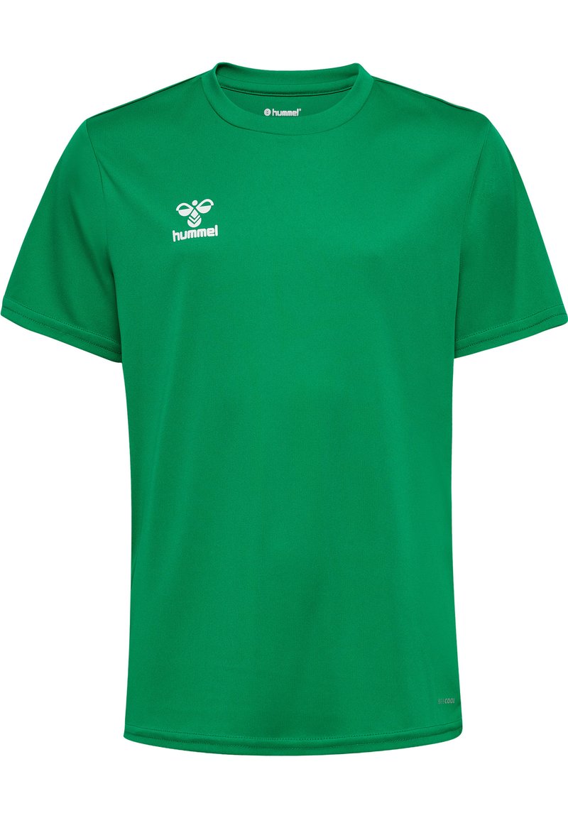 Grøn kortærmet t-shirt lavet af letvægtsstof. Har en rund halsudskæring og et lille hvidt logo på brystet. Simpelt design.