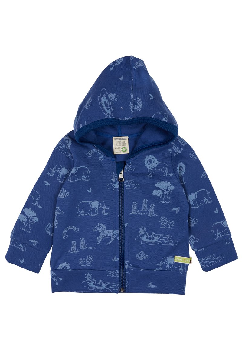 Guess Sweat Zippé Capuche Bébé Fille Bleu Foncé Motifs Coeur - K84Q01