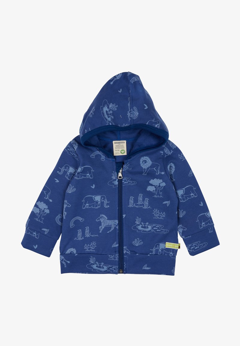 Guess Sweat Zippé Capuche Bébé Fille Bleu Foncé Motifs Coeur - K84Q01