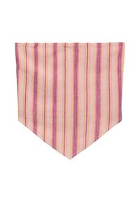 Stribet stofbandana i pink, ferskenfarvet og creme. Har lodrette striber og en trekantet form i bunden. Blød tekstur.