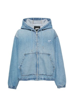 PULL&BEAR, HOODED ZIP-UP - JACKET - Denimová bunda - blue denim