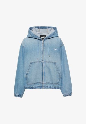PULL&BEAR, HOODED ZIP-UP - JACKET - Denimová bunda - blue denim