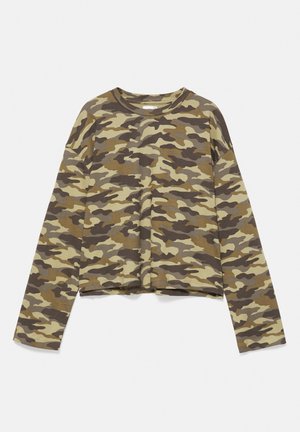 PULL&BEAR, LONG SLEEVE PRINTED T-SHIRT - T-shirt à manches longues - khaki