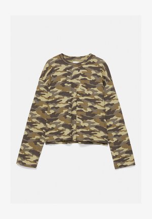 PULL&BEAR, LONG SLEEVE PRINTED T-SHIRT - T-shirt à manches longues - khaki