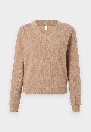 ONLY, ONLPAOLA V NECK - Svetrík - cocoa créme