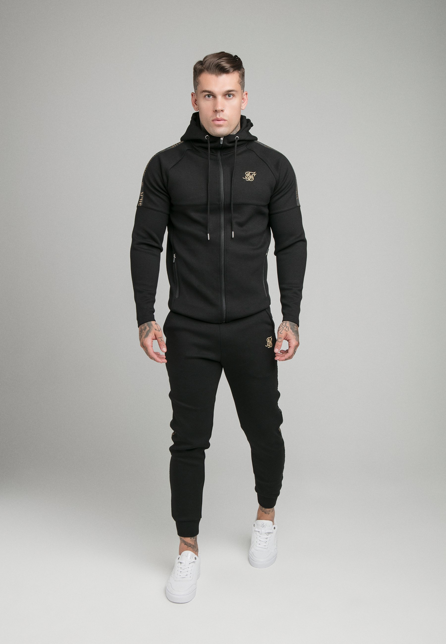 black hoodie and joggers