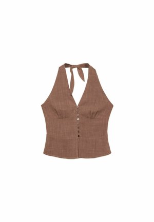 Stradivarius HALTER WITH BUTTONS  - Blúzka - dark brown