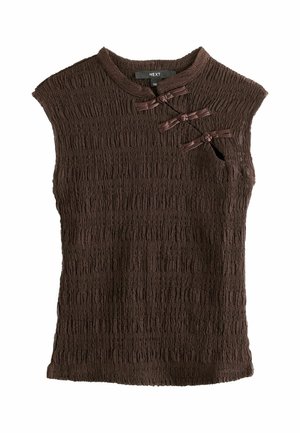 Next, REGULAR FIT - SHORT SLEEVED TEXTURED KNOT FASTENING TOP - Bluse - chocolate brown