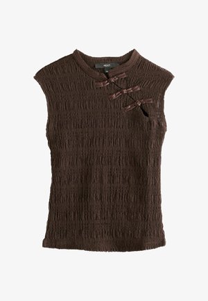 Next, REGULAR FIT - SHORT SLEEVED TEXTURED KNOT FASTENING TOP - Bluse - chocolate brown