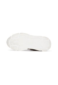 Semelle en caoutchouc blanche d'une sneaker, avec un motif texturé pour l'adhérence et une embout arrondi. Design épuré, avec peu d'usure visible à la surface.