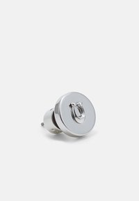 Pendientes de plata redondos con un diseño de herradura en el centro, superficie lisa con un acabado pulido y un respaldo de poste seguro.