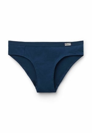 Mutande in cotone blu navy con design a vita media, caratterizzate da una texture liscia e cuciture minime per il massimo comfort. Piccolo etichetta sulla vita.