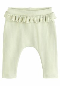 Lichtgroene geribde leggings met een elastische tailleband en een gerimpelde accent langs de bovenkant. Zachte textuur in een aansluitende pasvorm.