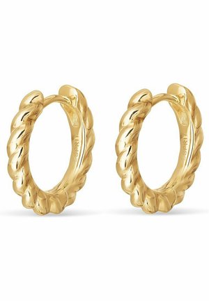 Goldfarbene Creolen mit einem gedrehten Design, glatter Oberfläche und runder Form, ausgestattet mit einem Verschluss für sicheren Halt.