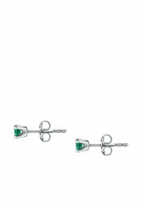 Sølv stud øreringe med en trekantet grøn ædelsten sat i et elegant, poleret metalmount med en sikker postbag.