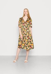 VILA VIANNEMONE V-NECK  MIDI DRESS - Vestido de dia - black