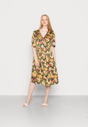 VILA VIANNEMONE V-NECK  MIDI DRESS - Vestido de dia - black