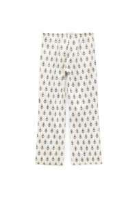 Lätta, beige byxor med ett svart blommönster. Har en elastisk midja och en lös, rak passform för komfort.