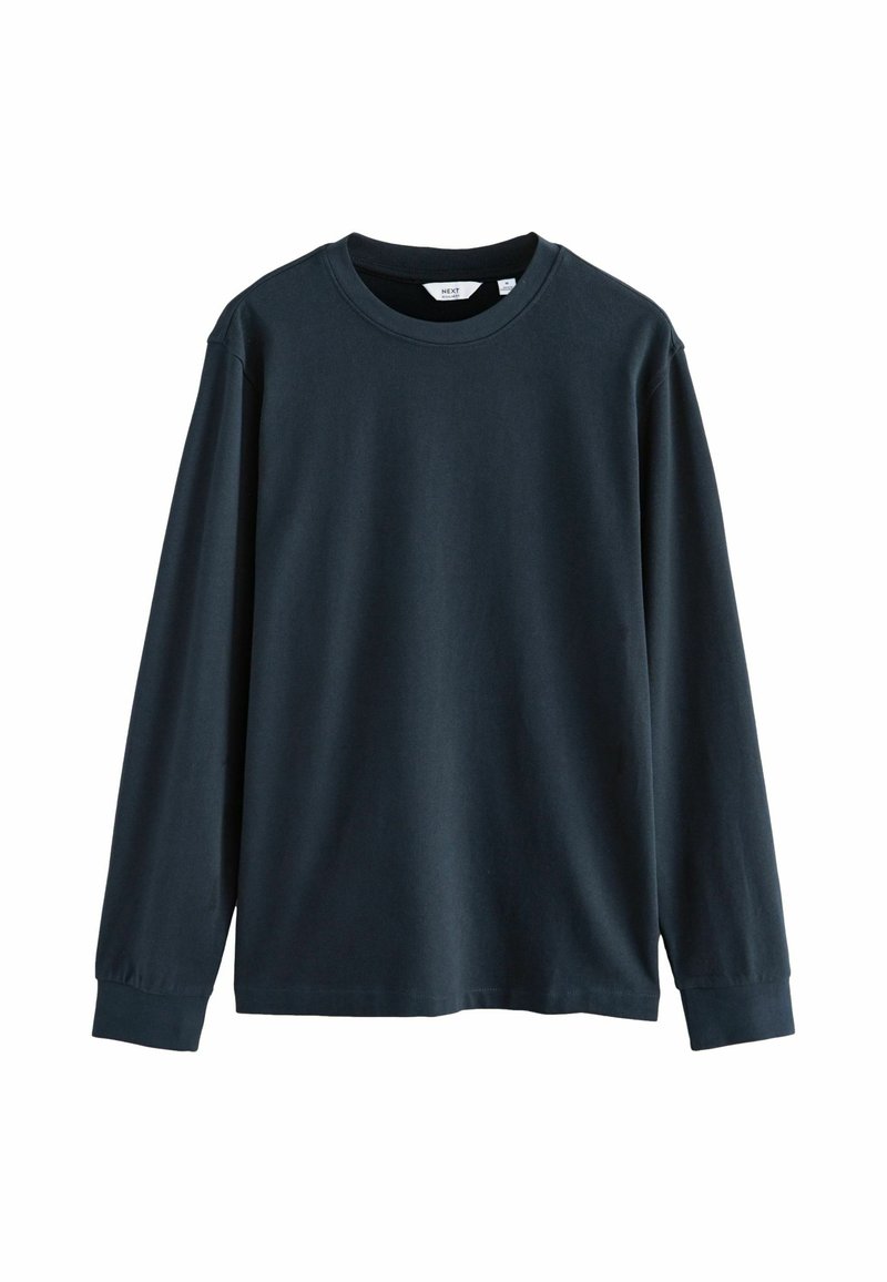 Long-sleeve t-shirt in dark navy cotton. Features a round neckline, relaxed fit, and simple design without patterns or accents.