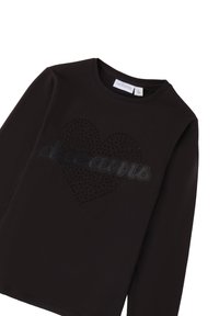 Zwarte lange mouwen T-shirt van zachte stof, met een hartontwerp waarin "dreams" is weergegeven in getextureerde letters en met accenten van rhinestones.