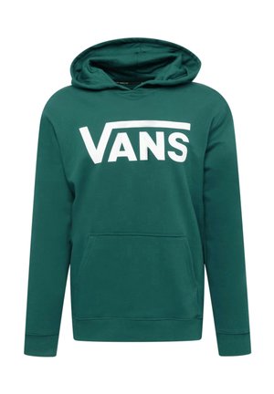 Felpa con cappuccio color teal con il logo "VANS" bianco sul davanti, tasca a marsupio, polsini e orlo a coste. Tessuto morbido con una texture liscia.