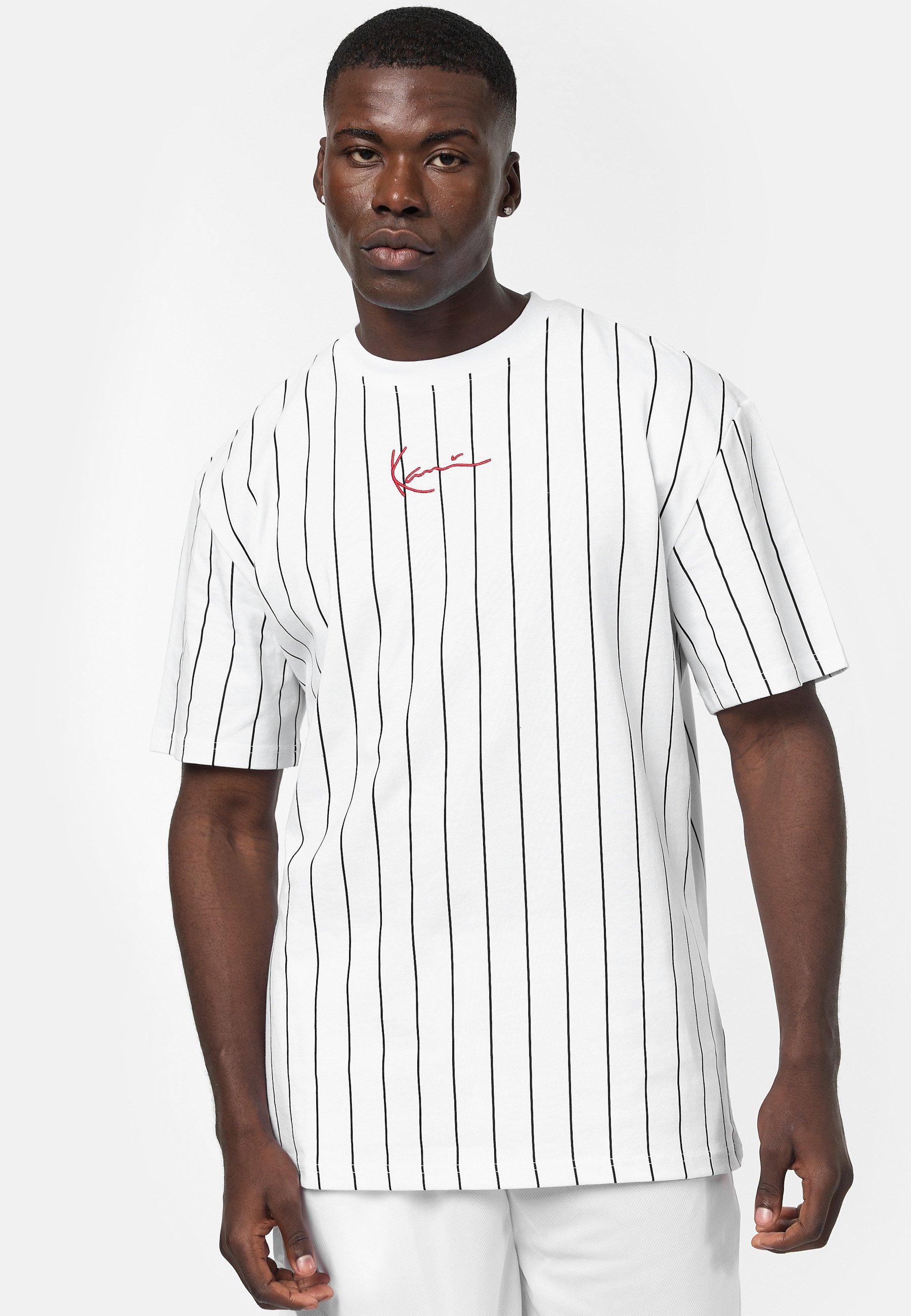 Karl Kani SMALL SIGNATURE PINSTRIPE TEE - Print T-shirt - blanco/white -  Zalando.de