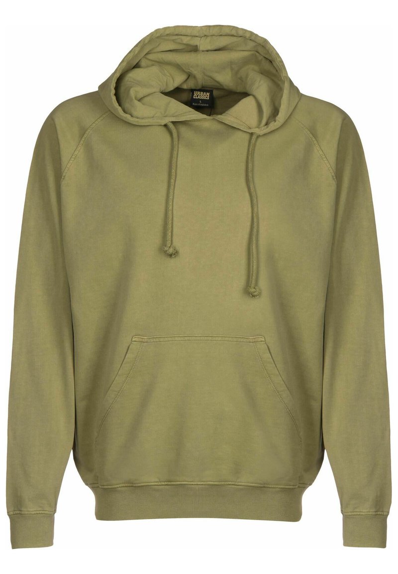 Felpa verde con cappuccio, dotata di cordini, tasca a marsupio e polsini a costine. Tessuto morbido con un design semplice e casual.