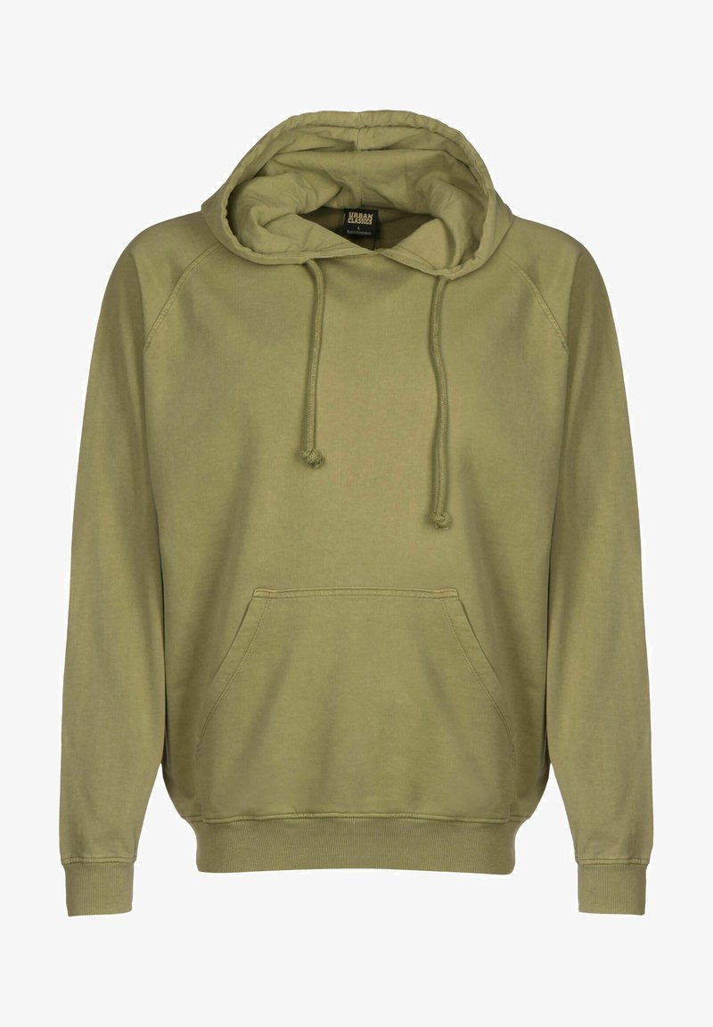 Groene hoodie met trekkoorden, kangoeroezak en geribde manchetten. Zachte stof met een eenvoudig, casual ontwerp.