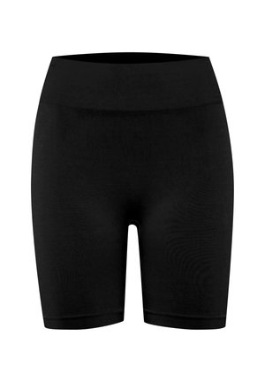 Zwarte rekbare shorts met een hoge tailleband, een gladde textuur en een aansluitend ontwerp, geschikt voor verschillende sportactiviteiten.