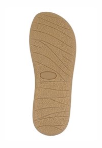 Rubberen schoeninlegzool, beige met een gestructureerd oppervlak en golfpatroon. Bevat een cirkelvormig embleem nabij het midden met maat 37.