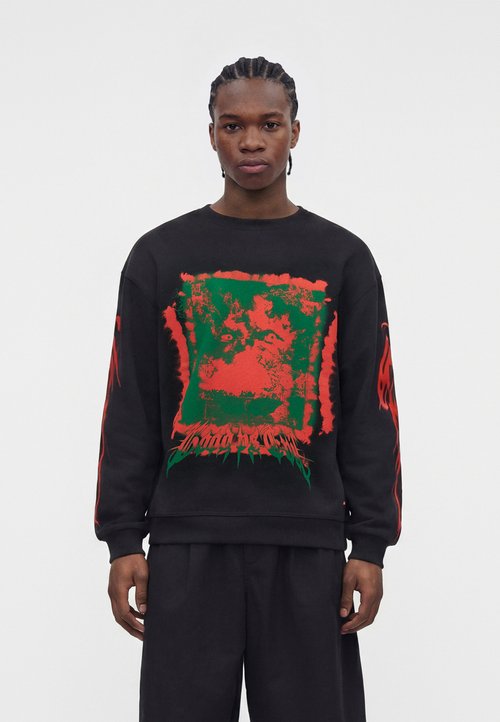 Nike Sportswear CREW - Bluză de molton - black/bright crimson/safety orange
