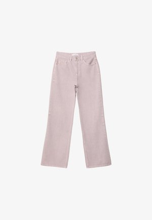 Helle rosafarbene weite Jeans aus Denim, mit Reißverschluss, fünf Taschen und dezenten Steppungsdetails.