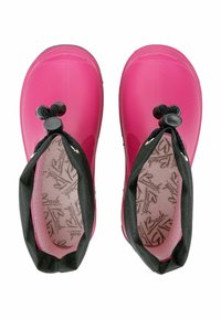 Stivali impermeabili rosa con polsini elasticizzati neri, suole interne texturizzate con motivo a logo e punte arrotondate per un comfort ottimale.