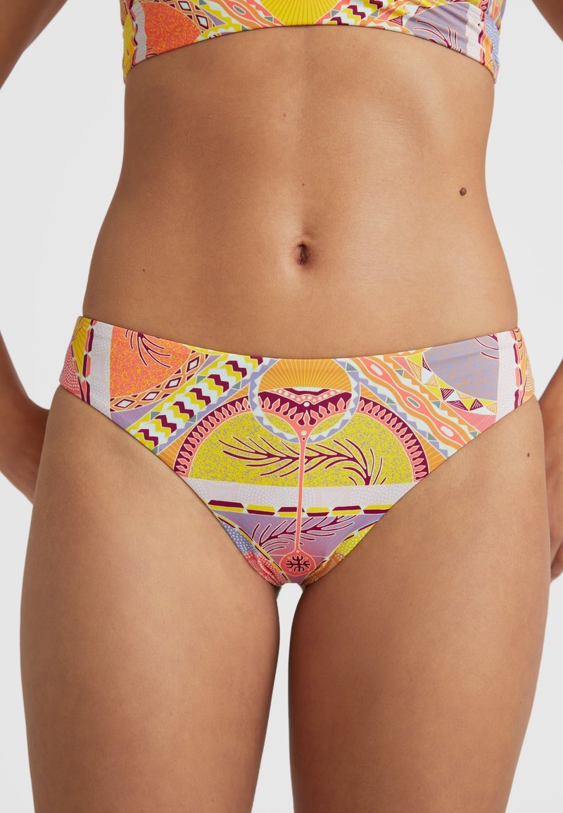 Bikini-Höschen in mehreren Farben mit einem Blumen- und geometrischen Muster, gefertigt aus dehnbarem Material, mit einem tief geschnittenen Schnitt und minimalistischen Seiten.