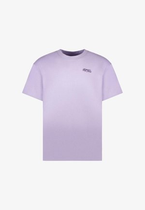 Lila katoenen t-shirt met een ronde hals, korte mouwen en een klein geborduurd logo op de borst. Zachte textuur en een comfortabele pasvorm.