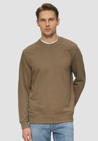 Bruine sweatshirt van katoen, met een ronde hals en geribbelde manchetten. Minimalistisch ontwerp zonder zichtbare logo's of patronen.