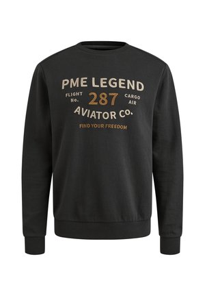 Zwarte sweatshirt van katoen met lange mouwen. Voorzien van een grafische tekst aan de voorkant in bruin en beige. Ribgebreide manchetten en onderrand. Casual ontwerp.