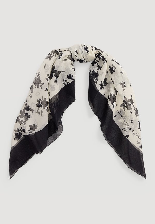 TWO TONE FLORAL SILK SQUARE SCARF - Foulard - mascarpone cream