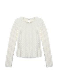 CON TRECCE E PERLE APPLICATE - Maglione - bianco lana