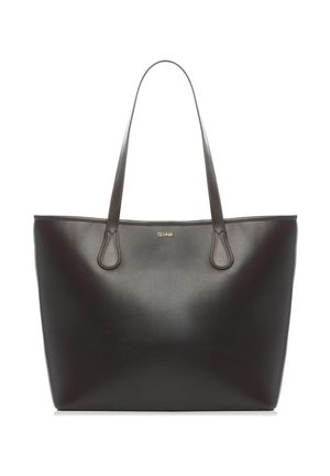 Czarna skórzana torba typu tote z długimi uchwytami i złotym logo "OCHNIK" umieszczonym na środku blisko górnej krawędzi na białym tle.