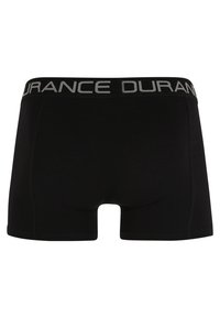 Boxer neri dal design aderente, con una ampia cintura elastica etichettata "DURANCE" in lettere argento. Tessuto morbido e liscio.