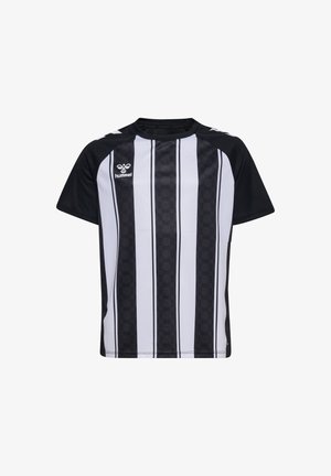 Schwarz-weiß gestreiftes Sporttrikot mit kurzen Ärmeln und Hummel-Logo auf der linken Brust.